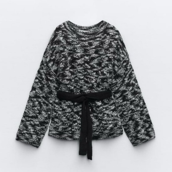 🖤 ZARA GREY BLACK CHUNKY KNIT PERFORATED BELTED SWEATER! - Picture 15 of 16